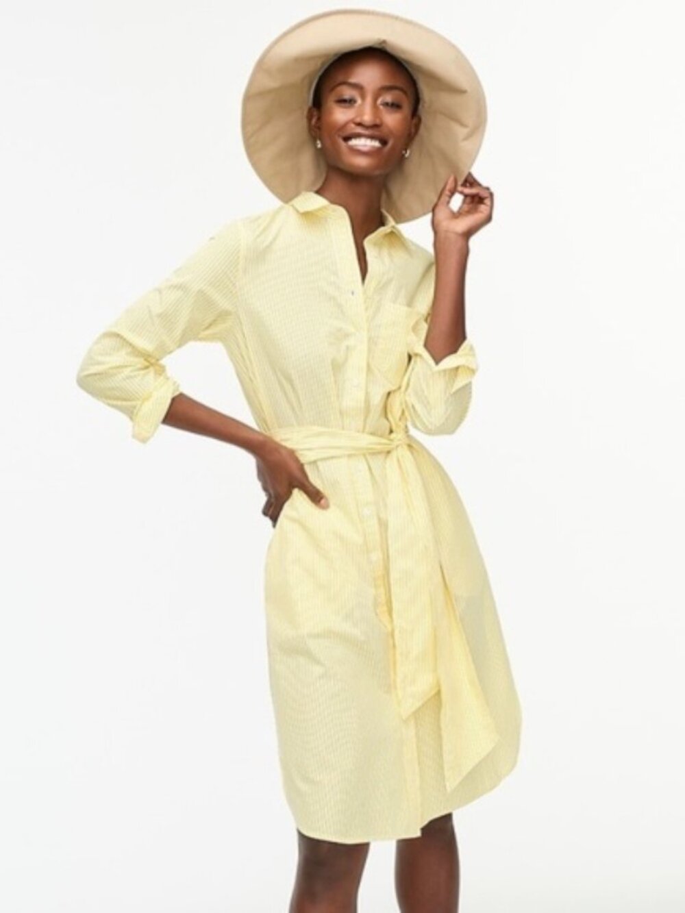 J.Crew Classic-Fit Crisp Cotton Poplin Shirtdress | Yellow & White Stripe | Size